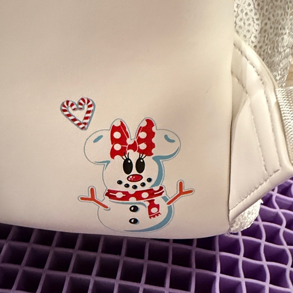 NWT Retired Disney Loungefly Mickey Sequin Snowman Mini Backpack and Wallet - Picture 6 of 12